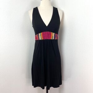 Sam & Max Black Knit Dress Small Colorful Beads Cocktail Party Festival Summer